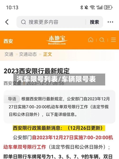 汽车限号列表/车辆限号表